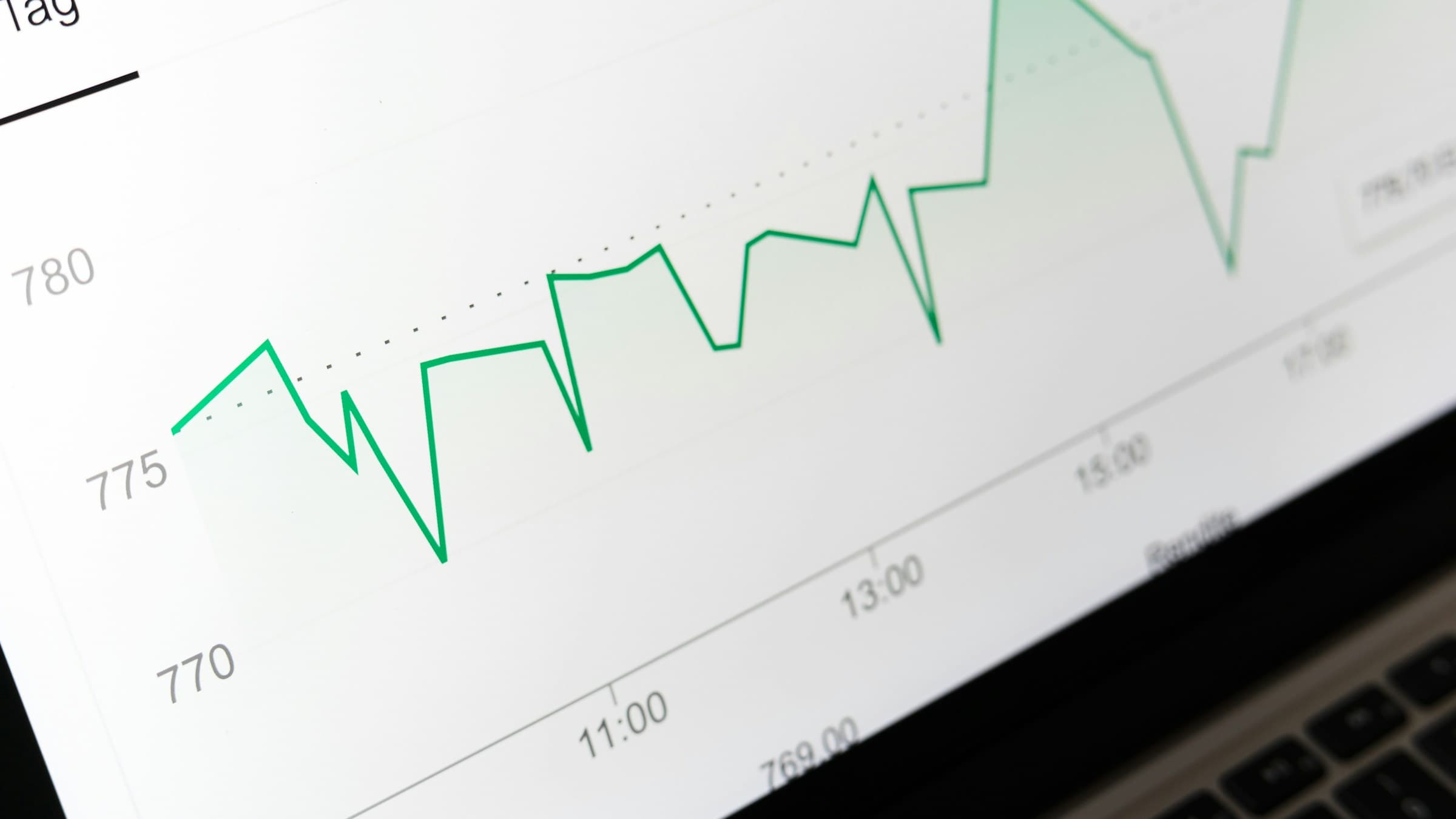 A traffic analytics chart climbing on a laptop screen.